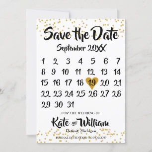Save The Date Gold Love Heart Calendar Enregistrer la date