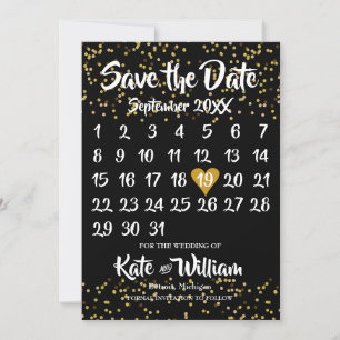 Save The Date Gold Love Heart Calendar Enregistrer la date