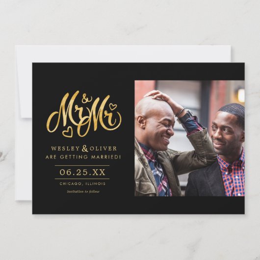 Save The Date Gold Mr & Mr Script - Enregistrer la date avec pho (Devant)