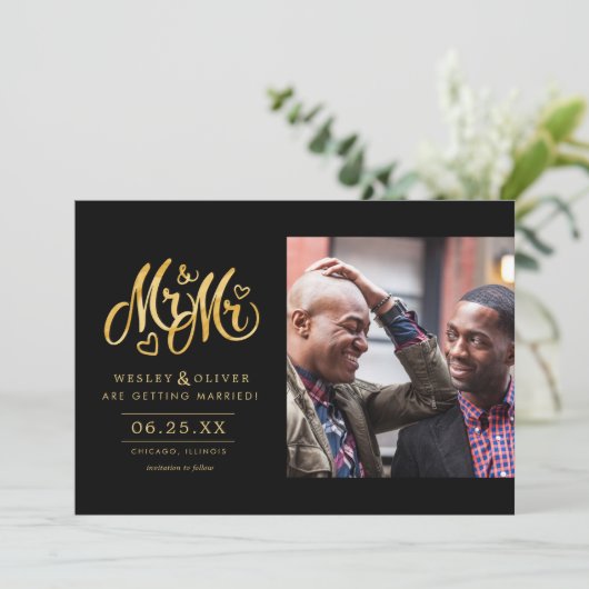 Save The Date Gold Mr & Mr Script - Enregistrer la date avec pho (Debout devant)