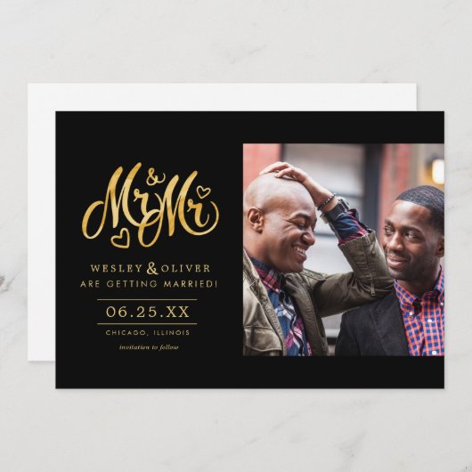 Save The Date Gold Mr & Mr Script - Enregistrer la date avec pho (Devant / Derrière)