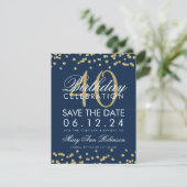 Save The Date Gold Navy Blue 40th Birthday Save Date Confetti (Debout devant)