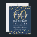 Save The Date Gold Navy Blue 60th Birthday Save Date Confetti<br><div class="desc">Elégant design "60th Birthday Party" avec Gold Faux Parties scintillant Confetti Marine Blue et nom personnalisé et détails texte. Facile à utiliser et facile à personnaliser. Commandez aujourd'hui !</div>
