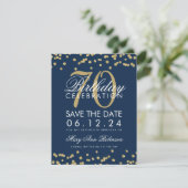 Save The Date Gold Navy Blue 70th Birthday Save Date Confetti (Debout devant)