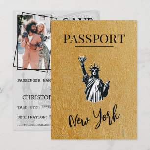 Save The Date Gold New York City Passport Enregistrer La Date