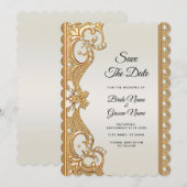 Save The Date Gold Ornate White Pearls Enregistrer la date (Devant / Derrière)