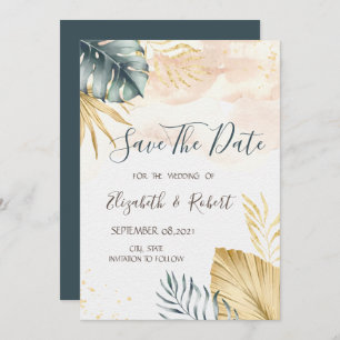 Save The Date Gold Palm Feuille Aquarelle Enregistrer la date
