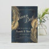 Save The Date Gold Palm Feuille Beach Mariage Enregistrer La Dat (Debout devant)