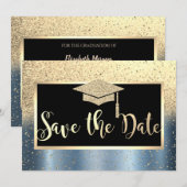 Save The Date Gold Parties scintillant Blue Graduation Enregistr (Devant / Derrière)