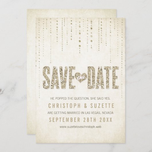 Save The Date Gold Parties scintillant Look Enregistrer La Date  (Devant / Derrière)