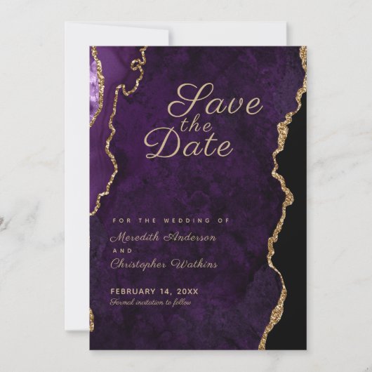 Save The Date Gold Parties scintillant Purple Agate Enregistrer (Devant)