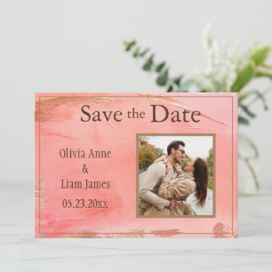 Save The Date Gold Peach Melon Abstrait Photo Brown Modern