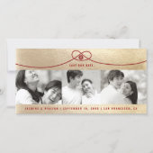 Save The Date Gold & Red Knot Double Happy 3 Photo Chinois (Devant)