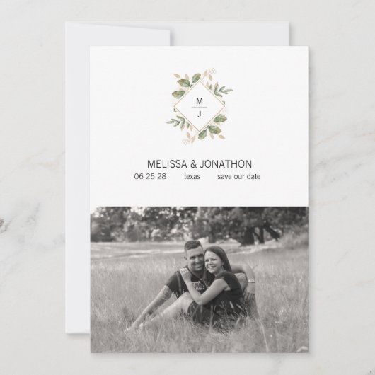 Save The Date Gold Sage Green Floral Ajouter l'image Enregistrer (Devant)