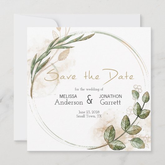 Save The Date Gold Sage Vert Floral Élégant Enregistrer La Date (Devant)