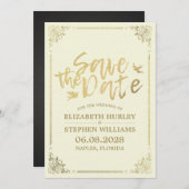 Save The Date Gold Script Floral Frame Enregistrer le Mariage Da (Devant / Derrière)