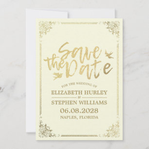 Save The Date Gold Script Floral Frame Enregistrer le Mariage Da