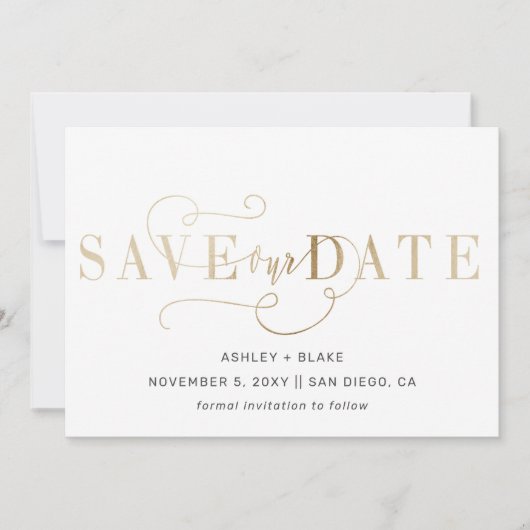 Save The Date Gold Script Moderne Stylet Écriture manuscrite Cal (Devant)