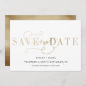 Save The Date Gold Script Moderne Stylet Écriture manuscrite Cal (Devant / Derrière)