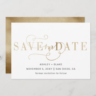 Save The Date Gold Script Moderne Stylet Écriture manuscrite Cal