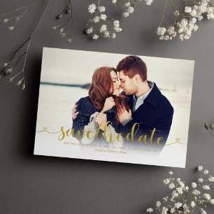 Save The Date Gold Script Photo Wedding Enregistrer la date