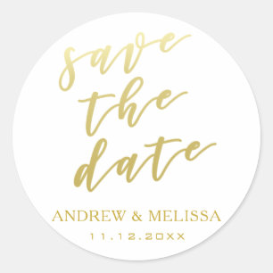 Save the date   Gold Script Wedding Sticker