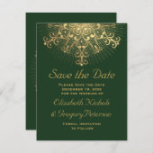 Save The Date Gold snowflake mariage hiver vert Enregistrer la d (Devant / Derrière)