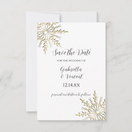 Save The Date Gold Snowflakes Mariage d'hiver Enregistrer la dat (Devant)