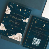 Save The Date Gold Stars Lune Céleste Qr Code Enregistrer la dat