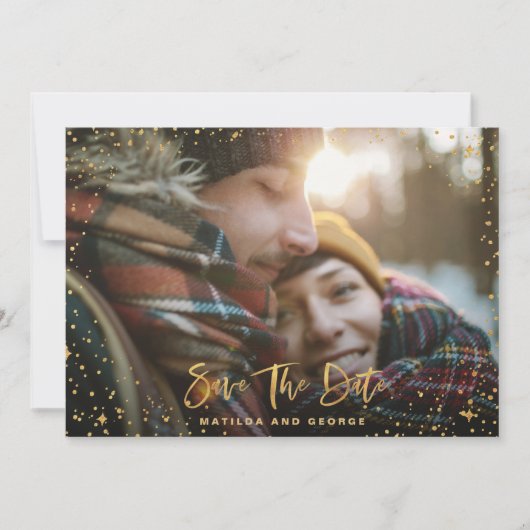 Save The Date Gold stars script photo mariage moderne (Devant)