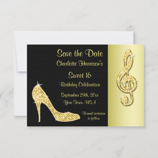 Save The Date Gold Stiletto & Treble Cleft 16ème Sauvegarder La  (Dos)