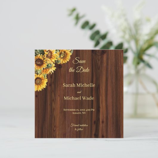 Save The Date Gold Sunflowers rustique Enregistrer la date Invit (Debout devant)