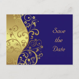 Save the Date - Gold Swirls & Donkerblauw Aankondigingskaart