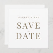 Save The Date Gold Text Blanc Contemporary Carré Enregistrer la  (Devant / Derrière)