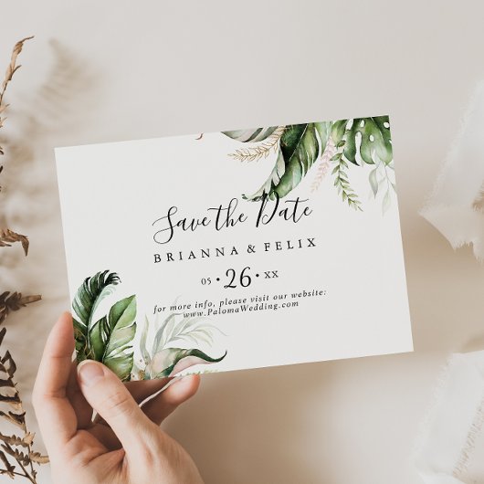 Save The Date Gold Tropical Greenery Mariage horizontal