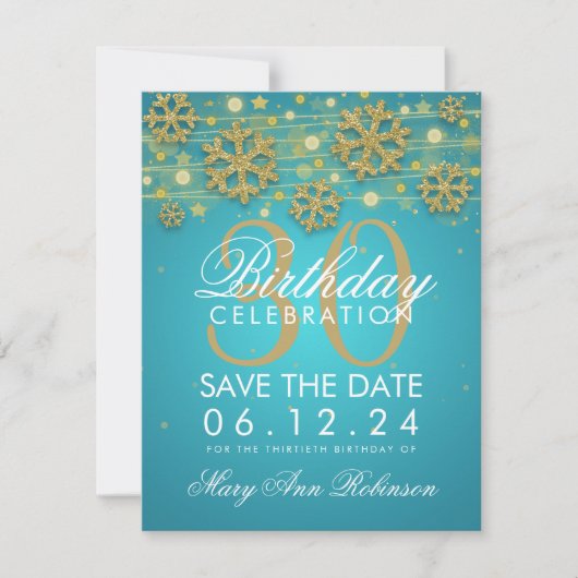 Save The Date Gold Turquoise 30e anniversaire Enregistrer la dat (Devant)
