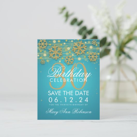 Save The Date Gold Turquoise 30e anniversaire Enregistrer la dat (Debout devant)