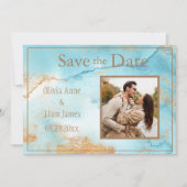 Save The Date Gold Turquoise Abstrait Photo Modern (Devant)