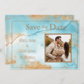 Save The Date Gold Turquoise Abstrait Photo Modern (Devant / Derrière)
