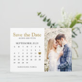 Save The Date Gold Wedding Enregistrer la photo Calendrier Date (Debout devant)