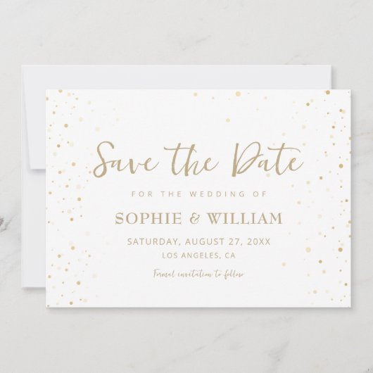 Save The Date Gold & White Beau Mariage élégant (Devant)