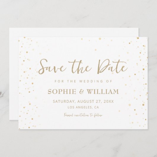 Save The Date Gold & White Beau Mariage élégant (Devant / Derrière)