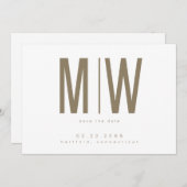 Save The Date Gold & White Lg. Monogramme mariage Enregistrer la (Devant / Derrière)