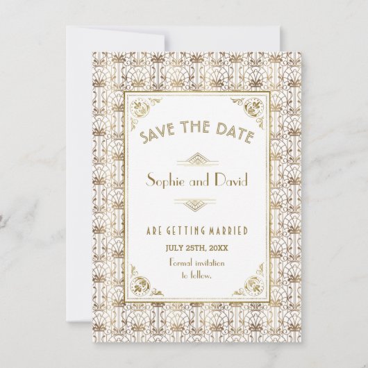 Save the date | Gold White Roaring 20s Art Deco (Voorkant)