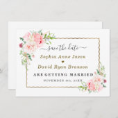 Save The Date Gold Wild Pink Flowers Wedding Calligraphy  (Devant / Derrière)