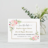 Save The Date Gold Wild Pink Flowers Wedding Calligraphy  (Debout devant)