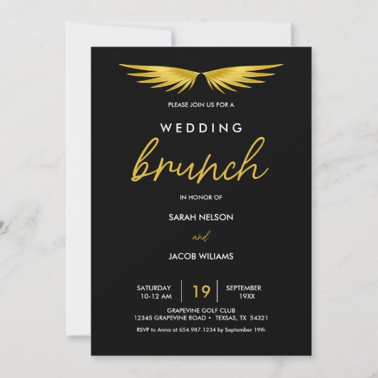 Save The Date Gold Wings, Black Post Mariage Brunch (Devant)