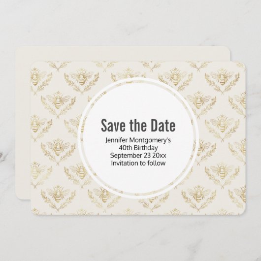 Save The Date Golden Bumble Bee Motif Enregistrer la date (Devant / Derrière)