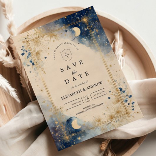 Save The Date Golden Celestial Night Wedding