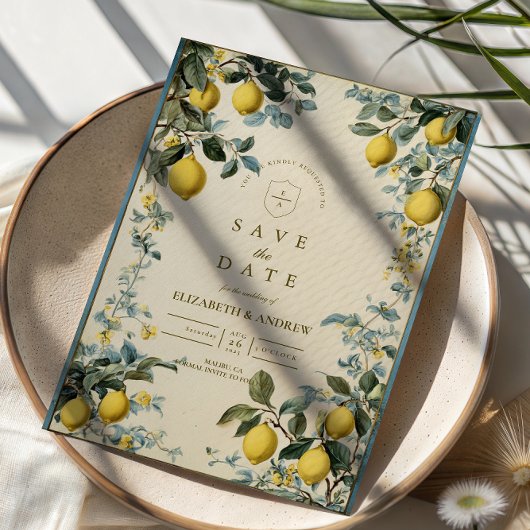 Save The Date Golden Citrus Blossom Wedding
